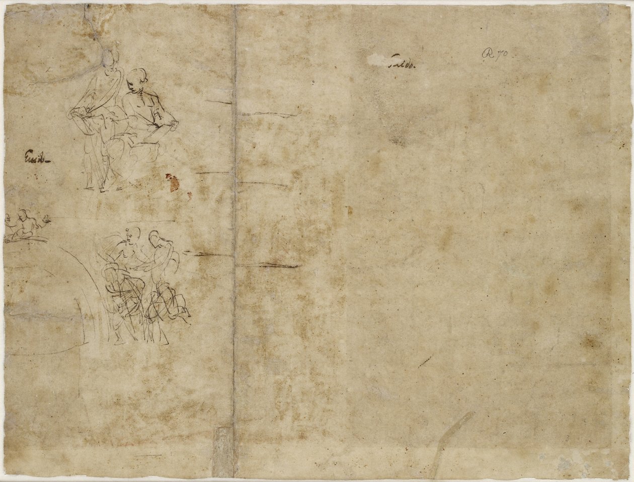 Verso: Two Sketches of Figures, compositional sketch for the Chigi Chapel, Santa Maria della Pace, WA1846.194 by Raffaello Sanzio Raphael