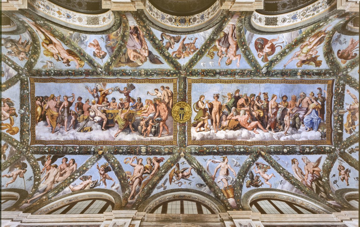 View of the vaults of the Loggia of Cupid and Psyche by Raphael