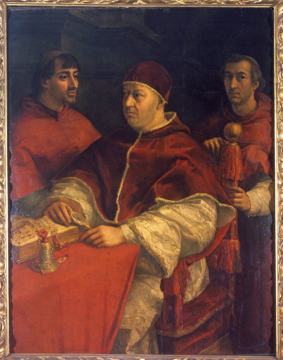 Portrait of Pope Leo X (1475-1521), son of Laurent de Medici (1449-1492) (Laurent the Magnificent: Lorenzo il Magnifico) surrounded by Cardinals Luigi de 