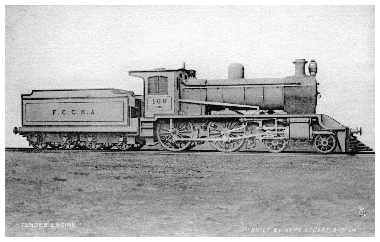4-4-0 tender engine, steam locomotive built by Kerr, Stuart and Co, early 20th century by Raphael Tuck