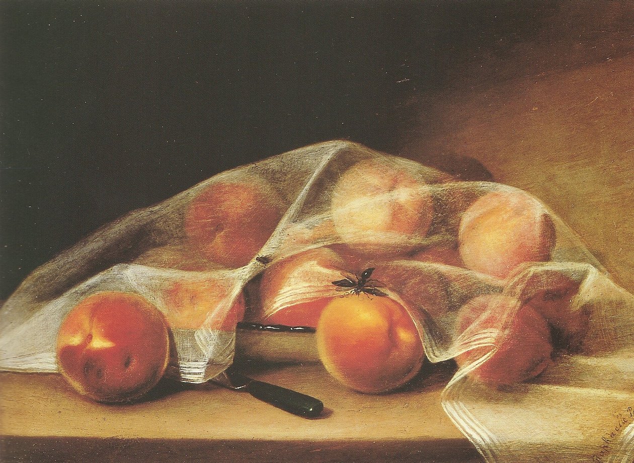 Fruit Pieces with Peaches Covered by a Handkerchief by Raphaelle Peale