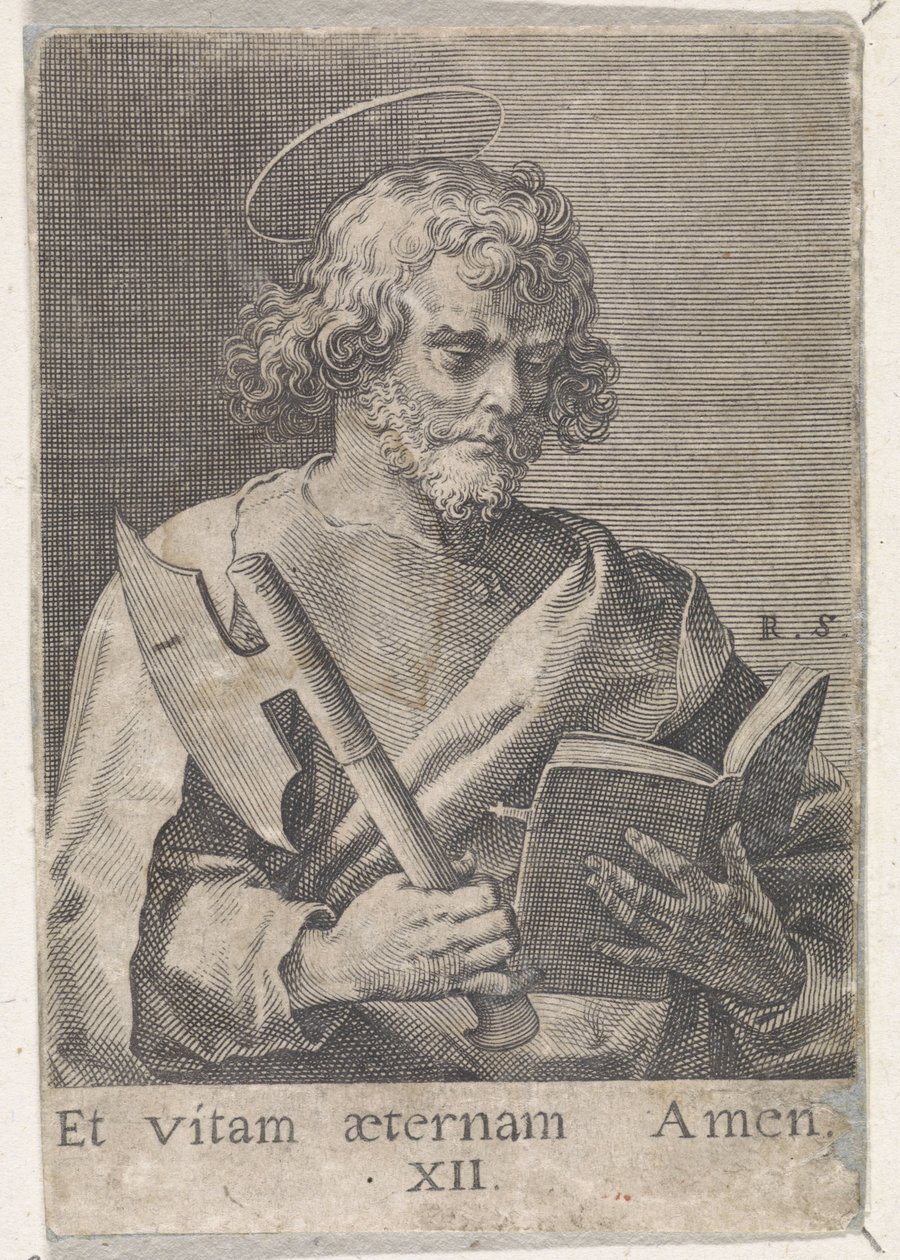 Apostle Matthias Christ, Mary, and the Twelve Apostles (series title) by Raphaël Sadeler (I)
