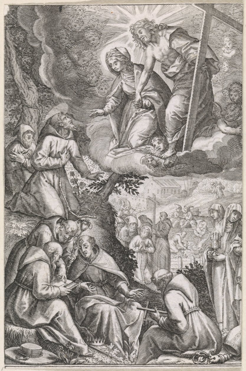 Christ and the Virgin Mary Appear to Saint Francis and His Order by Raphaël Sadeler (I)