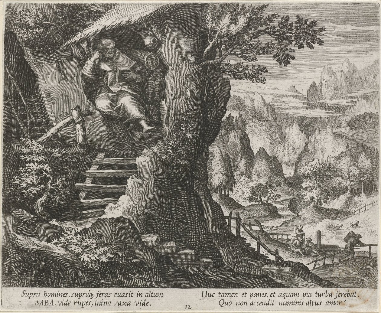 Saint Sabas as a Hermit (Hermits series) (Oraculum Anachoreticum series) by Raphaël Sadeler (I)