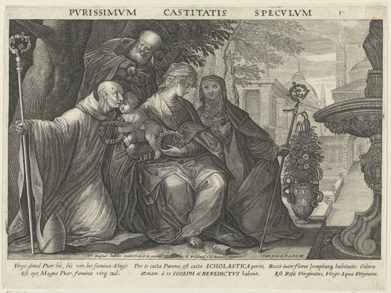 Holy Family with Saint Benedict and Saint Scholastica by Raphaël Sadeler (II)