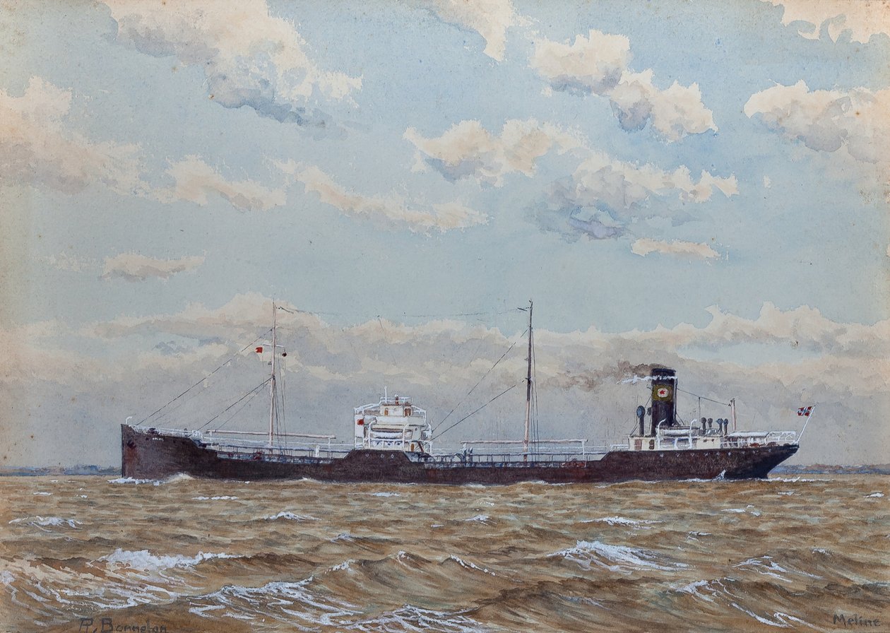 Norwegian Freighter on the Gironde Estuary by Raymond Bonnefon