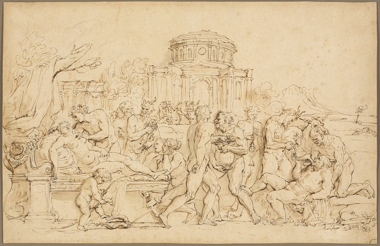 Bacchus and Ariadne, with Silenus, Nymphs and Satyrs by Raymond de Lafage