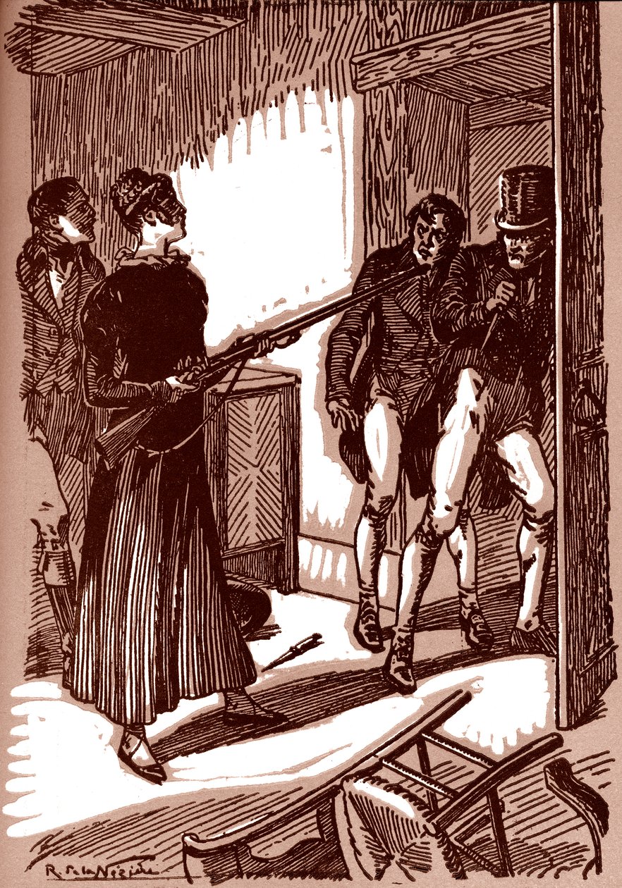 Colomba Threatens Two Men with a Gun by Raymond de la Neziere