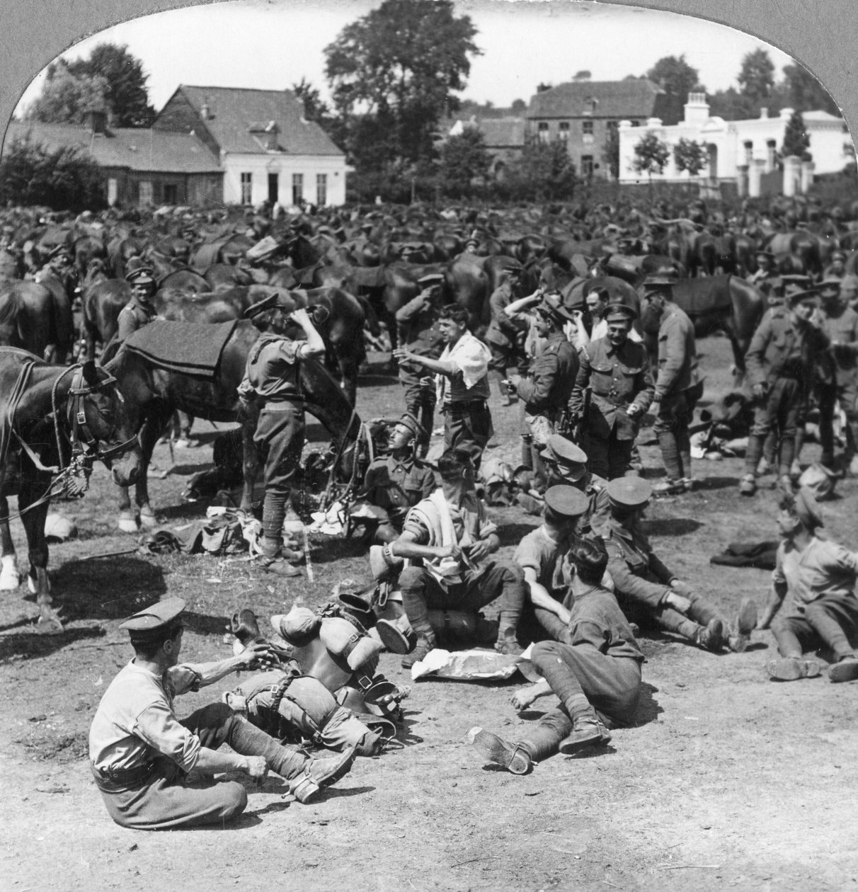 British Cavalry Troops Resting in a French Village, World War I by Realistic Travels Publishers