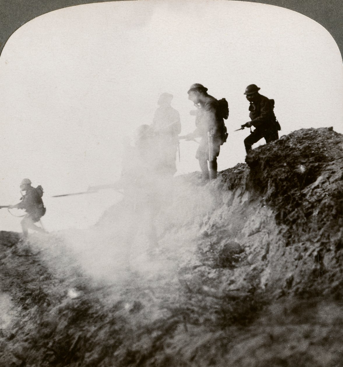 British soldiers advancing under cover of gas and smoke, France, World War I by Realistic Travels Publishers