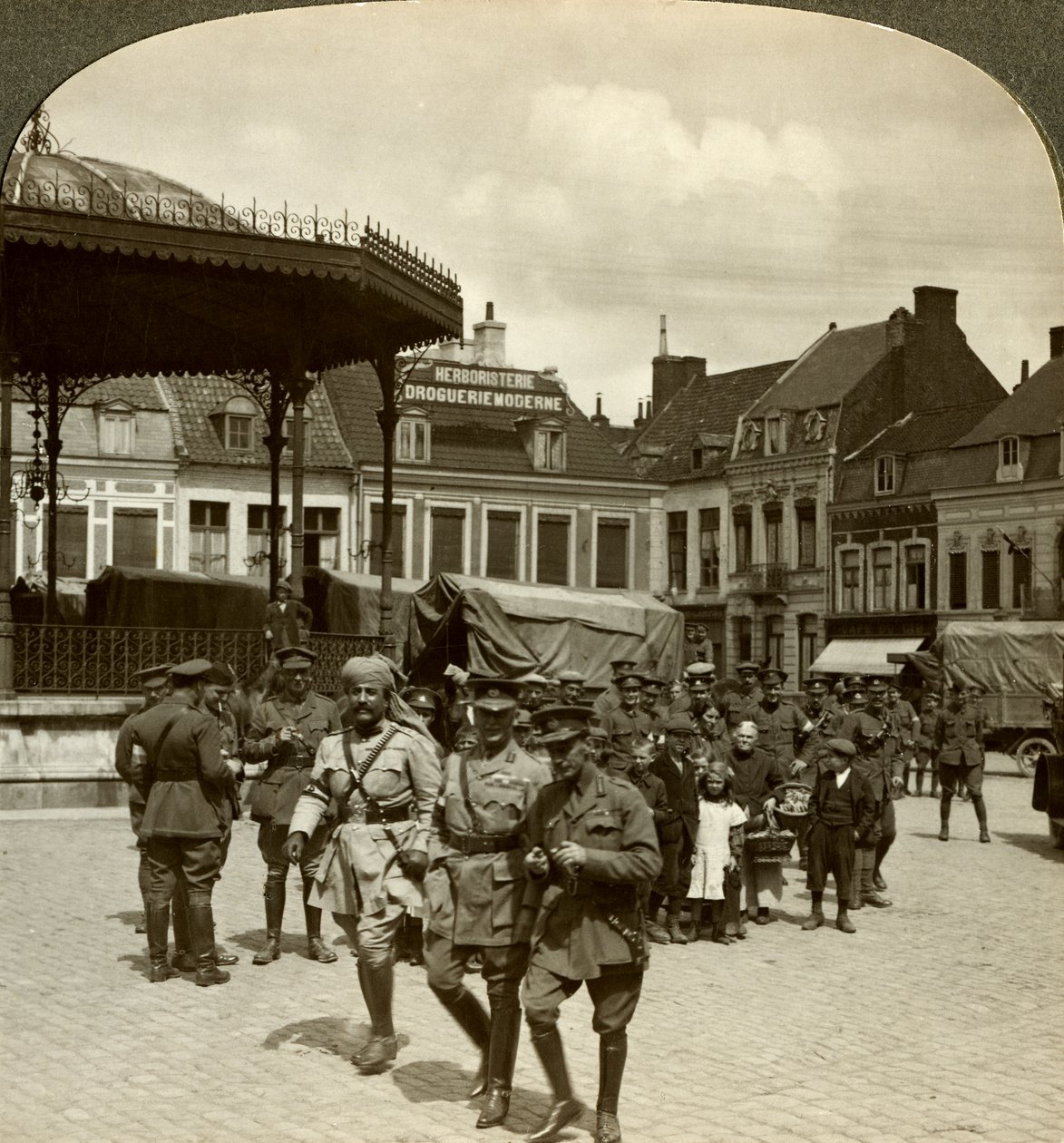 Sir James Willcocks with General Nanten, Market Square, Merville, France, World War I by Realistic Travels Publishers