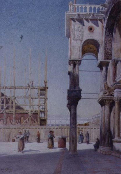 View from the Portico of St. Marks Venice, Showing the Rebuilding of the Campanile, 1908 by Reginald Barratt