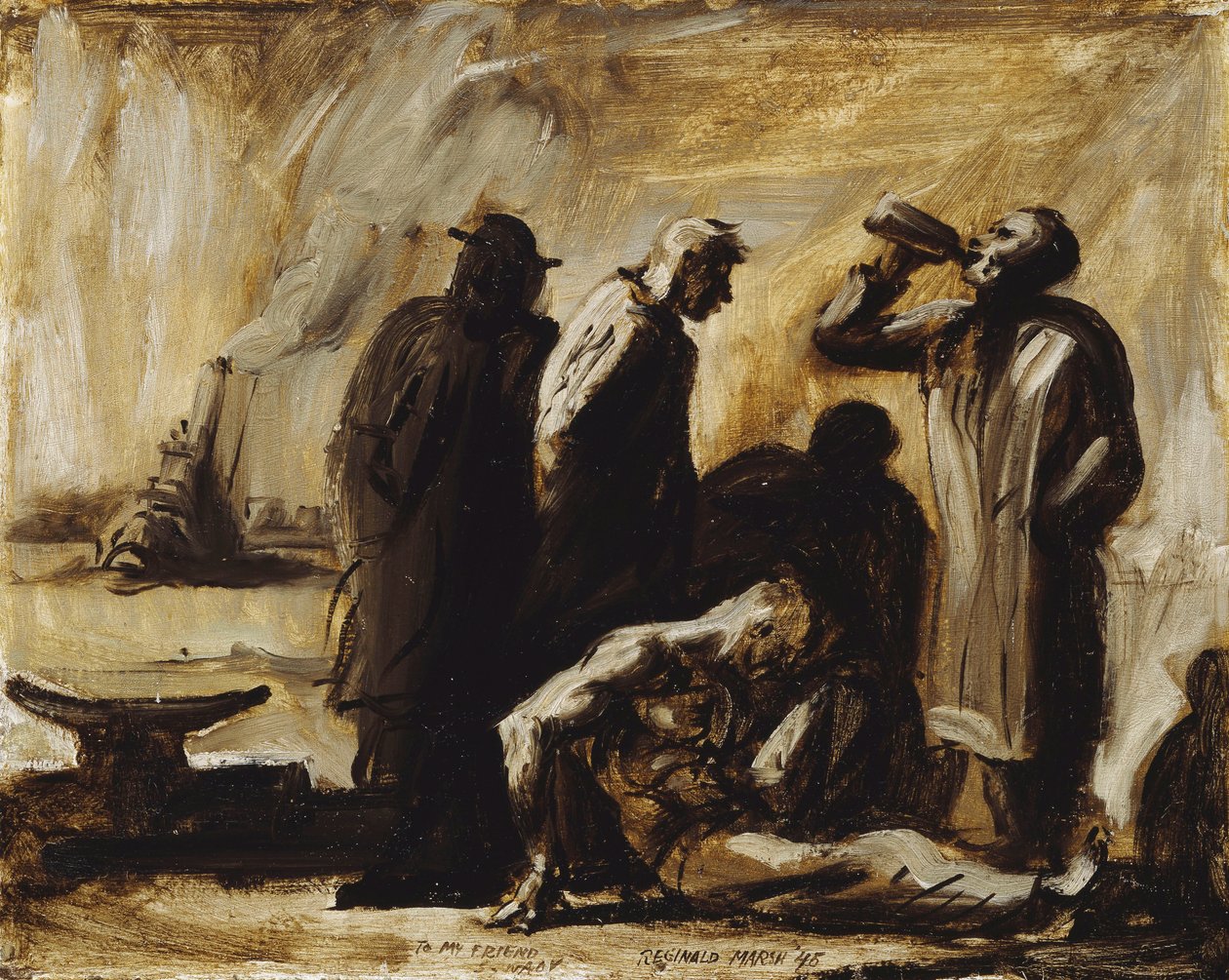 Bums on a New York Pier by Reginald Marsh