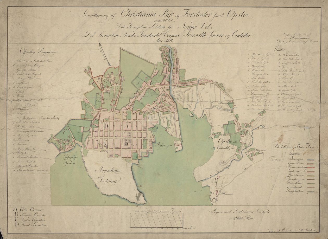 Ground Plan of Christiania City and Suburbs as well as Opsloe by Reichborn