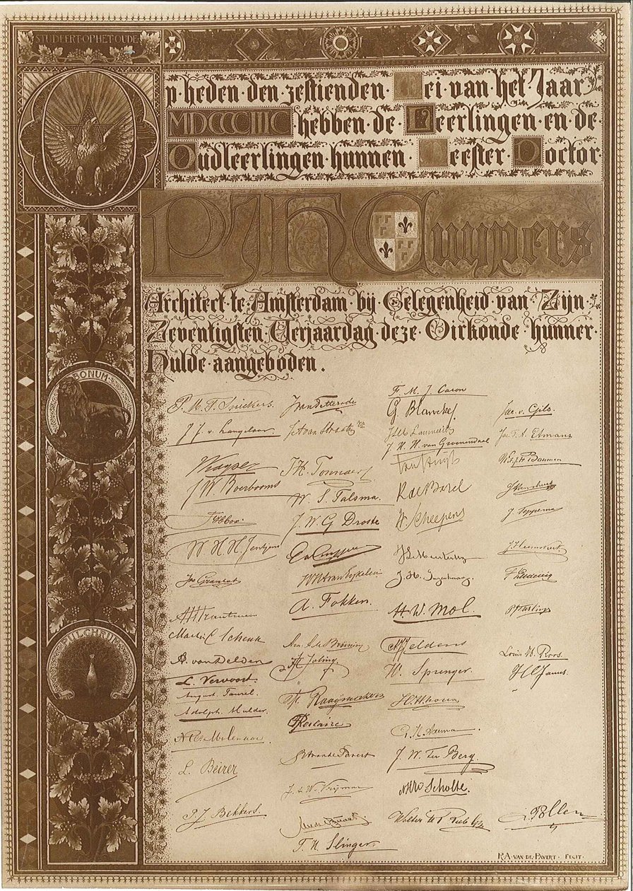 Commemorative Sheet to the 70th Birthday of Pierre Cuypers by Reinerus Antonius de van Pavert