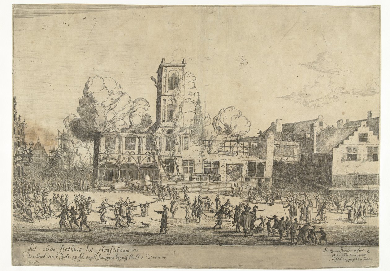 Fire of the Old Town Hall in Amsterdam by Reinier Nooms