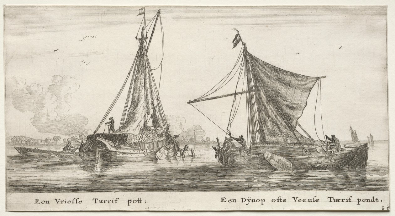 Ships of Amsterdam: A Frisian Peat Barge. The Dynop, Near the Veensche Peat Pond by Reinier Nooms