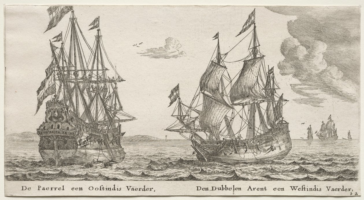 Ships of Amsterdam: The Pearl and East Indiaman, The Double Eagle, a West Indiaman by Reinier Nooms