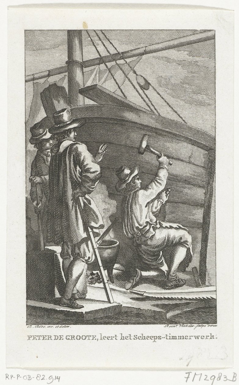 Peter the Great Working at Amsterdam Naval Shipyard by Reinier Vinkeles