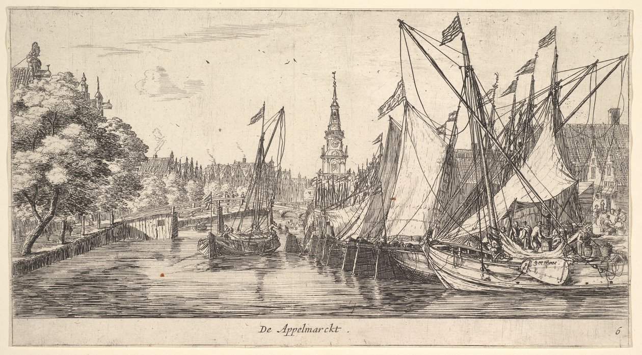 The Apple Market, from Views in Amsterdam, Plate 6, ca. 1659-62 by Reinier Zeeman