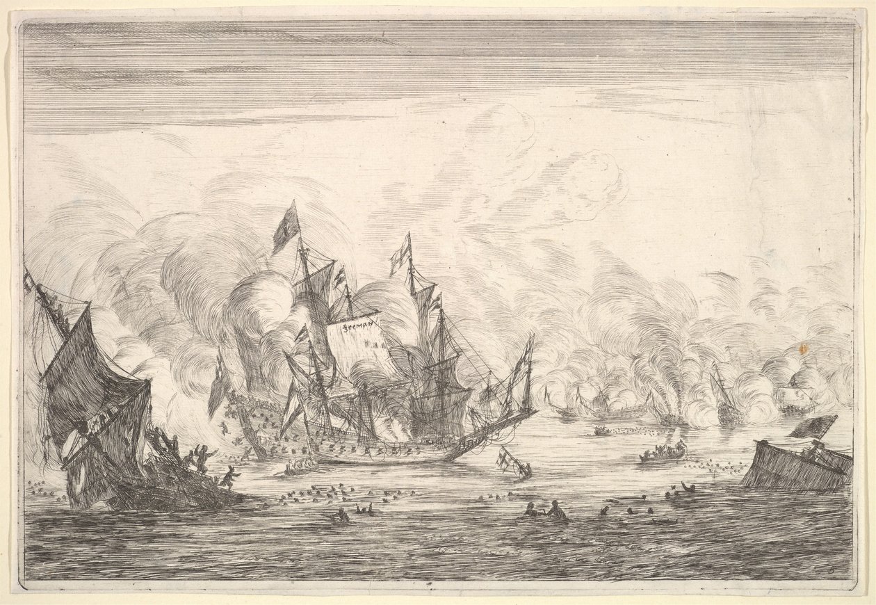 Naval Battle with an English Ship Foundering on the Left, from Naval Battles by Reinier Zeeman