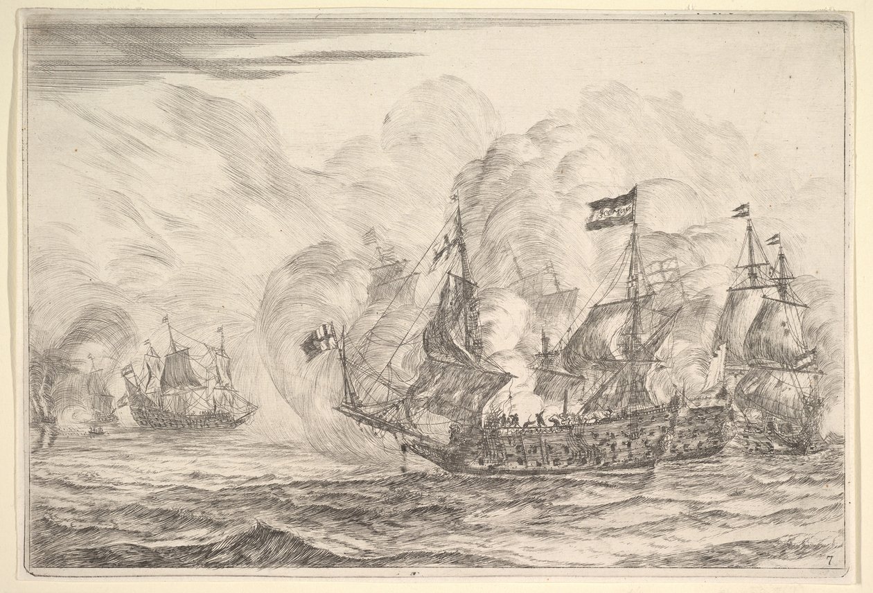Naval Encounter with Three Vessels on the Right, from Naval Battles ...