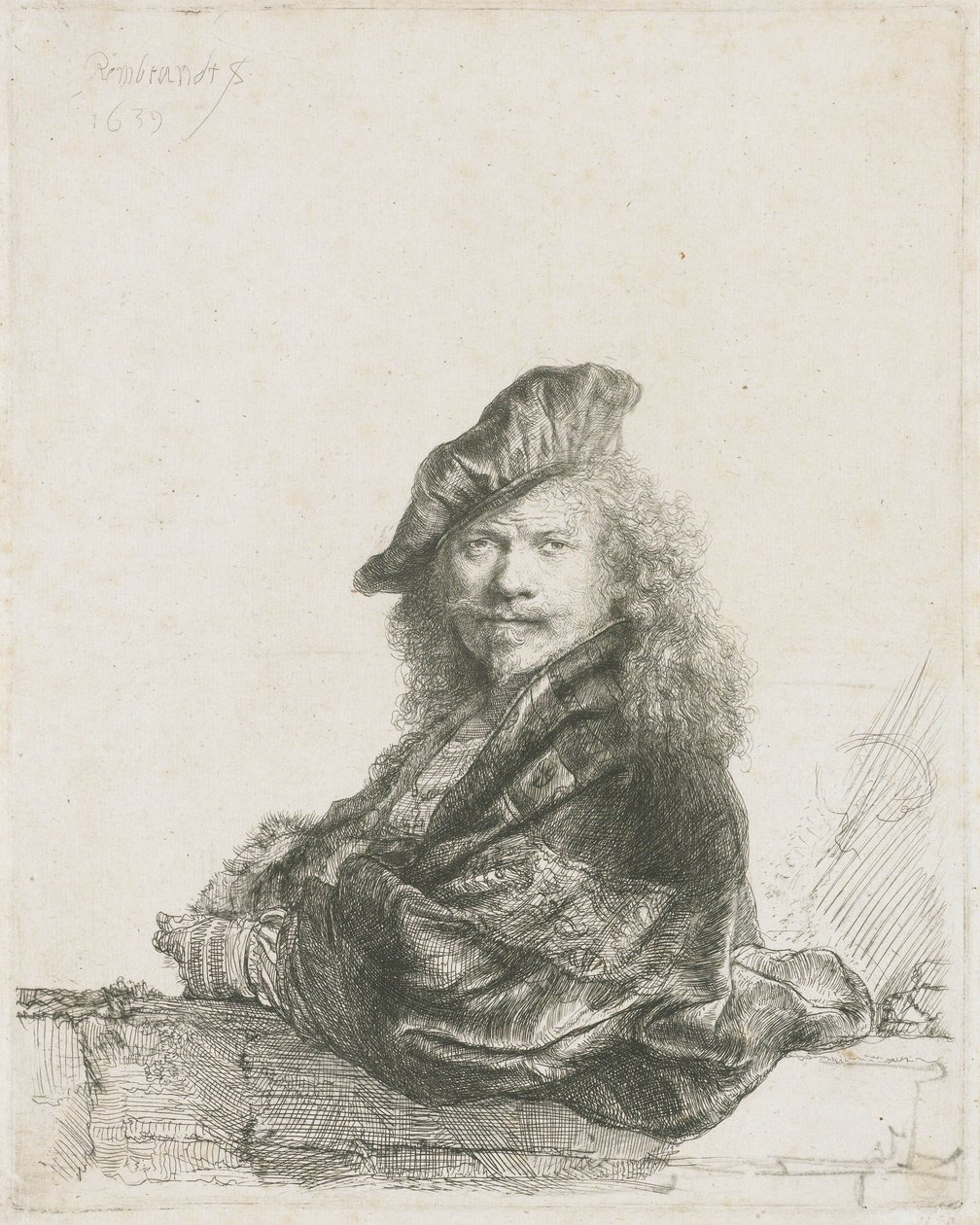 Self Portrait Leaning Forearm on a Wall by Rembrandt van Rijn