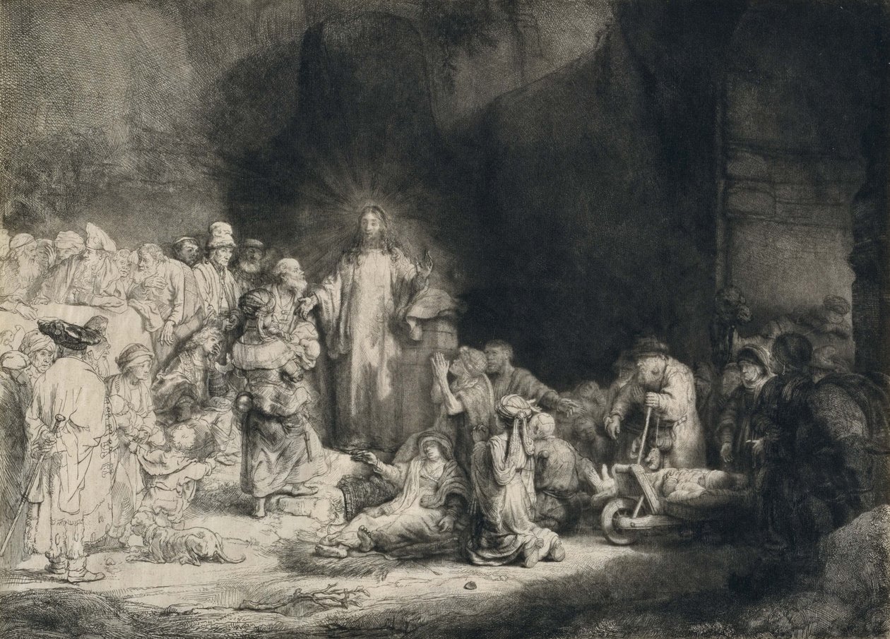 Christ with the Sick around Him, Receiving Little Children (The Hundred Guilder Print) by Rembrandt van Rijn