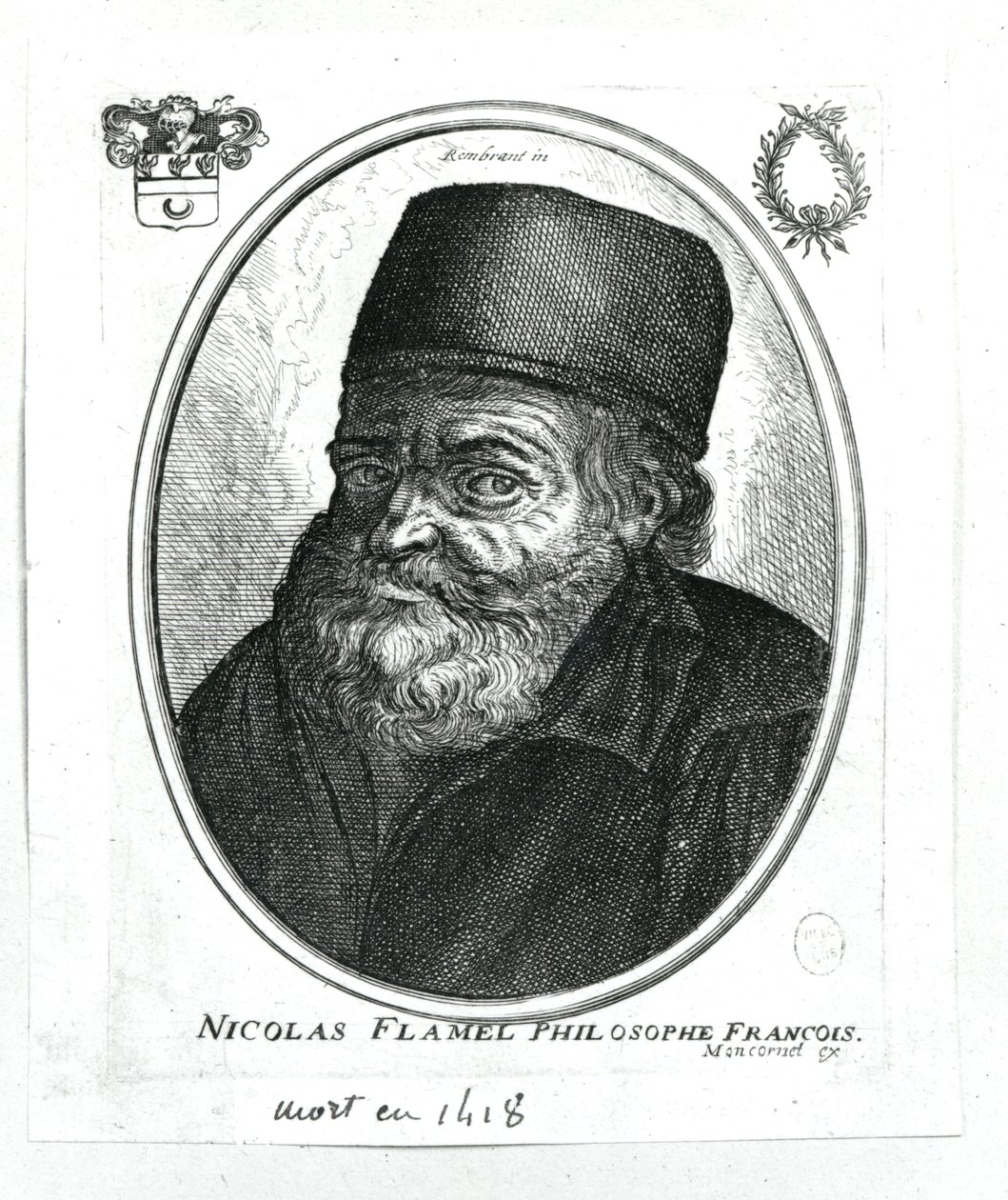 Nicolas Flamel, engraved by Balthazar Moncornet by Rembrandt van Rijn