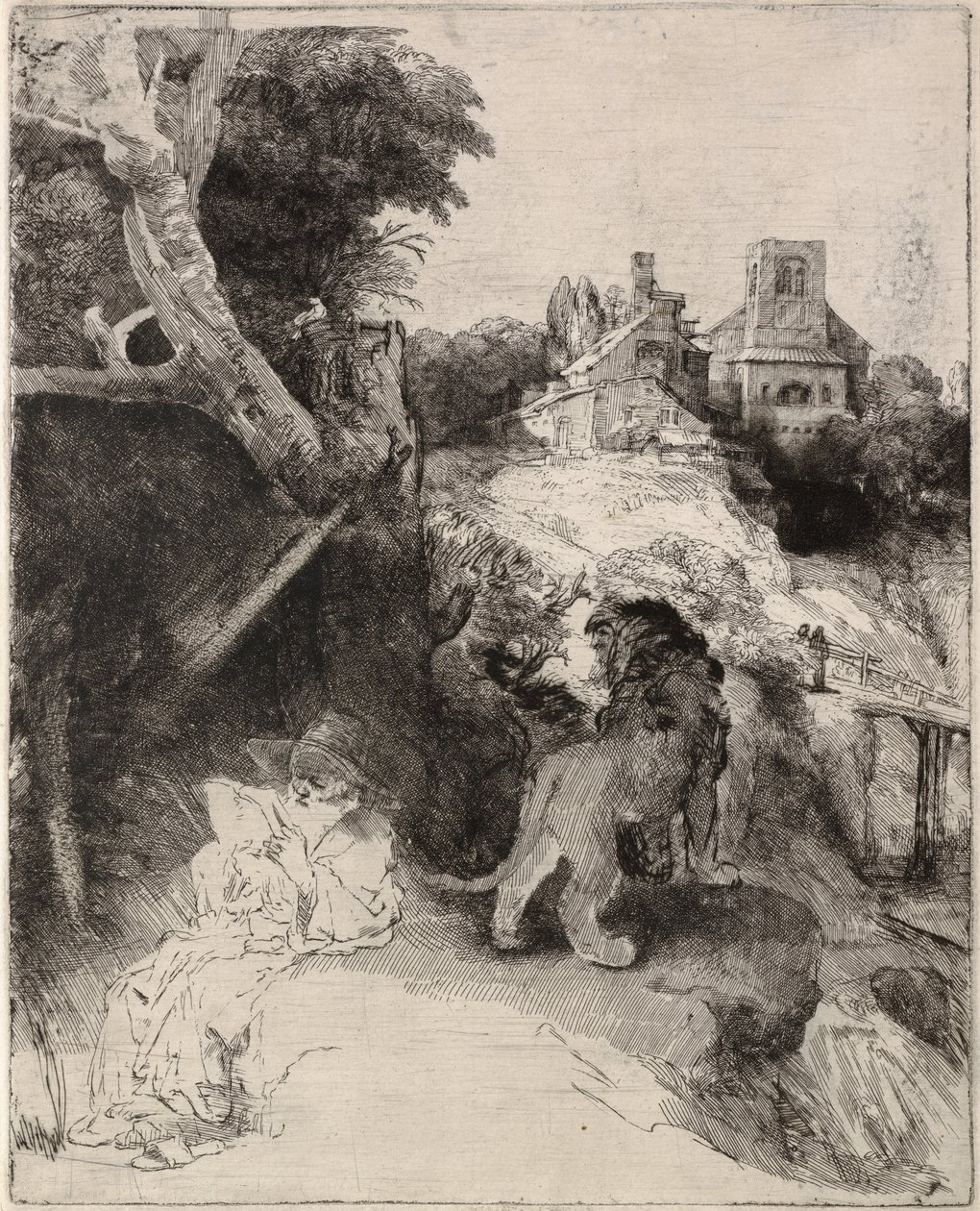 Saint Jerome Reading in an Italian Landscape by Rembrandt van Rijn
