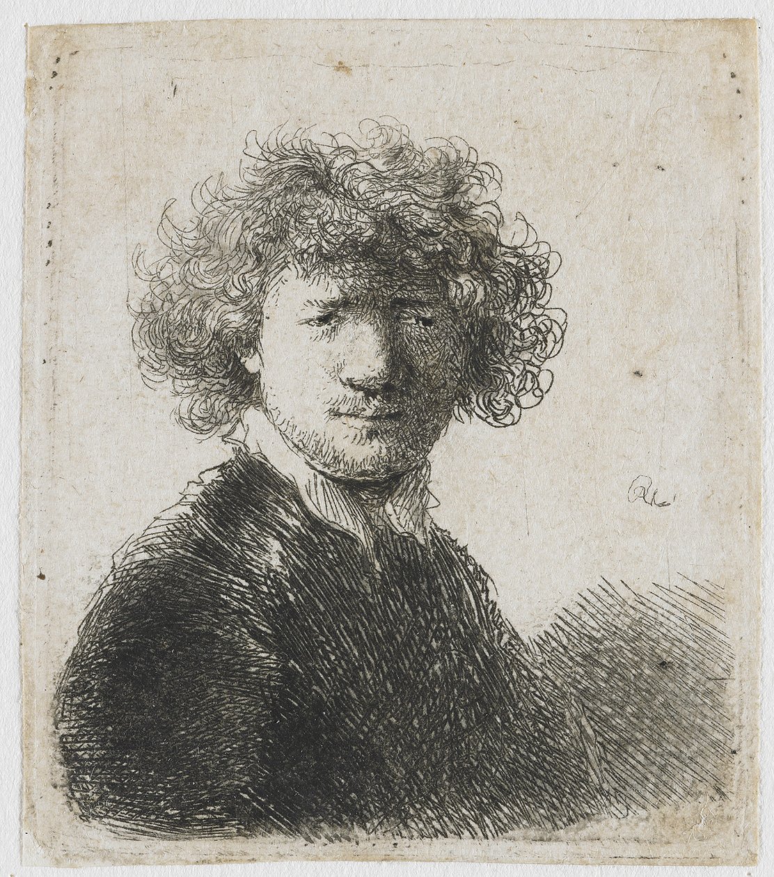 Self-portrait with Curly Hair and White Collar by Rembrandt van Rijn