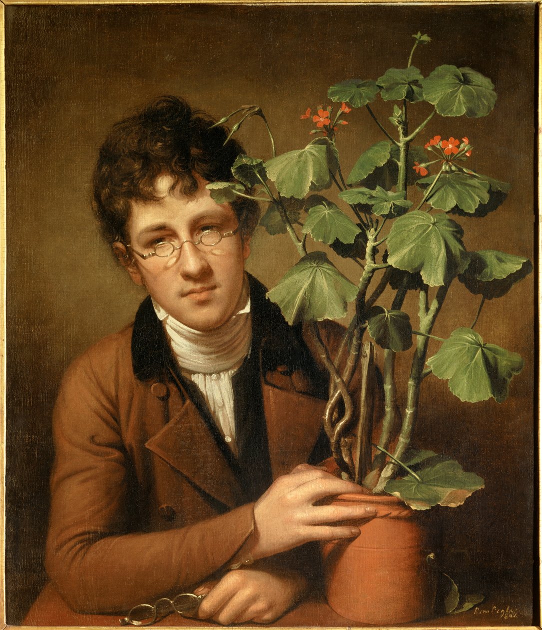 Portrait of the painter Rubens Peale (1784-1864) with a geranium by Rembrandt Peale