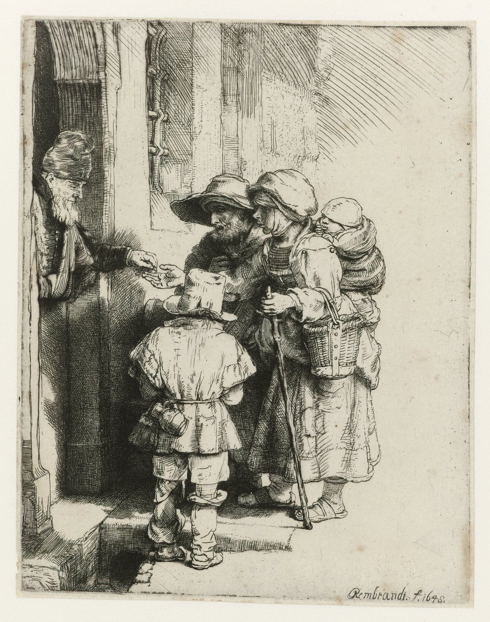 A Blind Hurdy-gurdy Player and His Family Receiving Alms by Rembrandt van Rijn