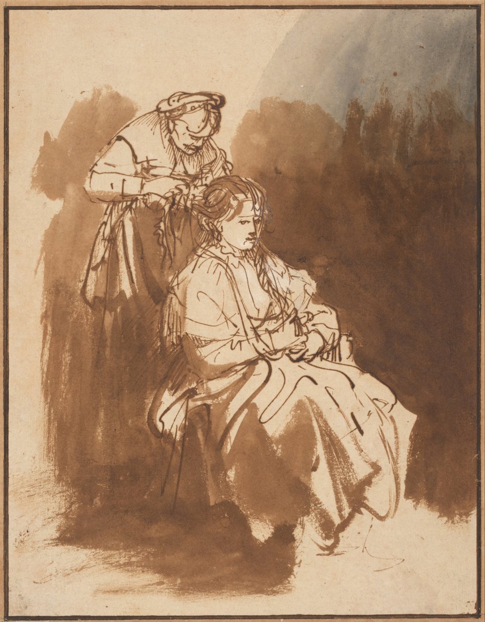 A Young Woman Having Her Hair Braided by Rembrandt van Rijn