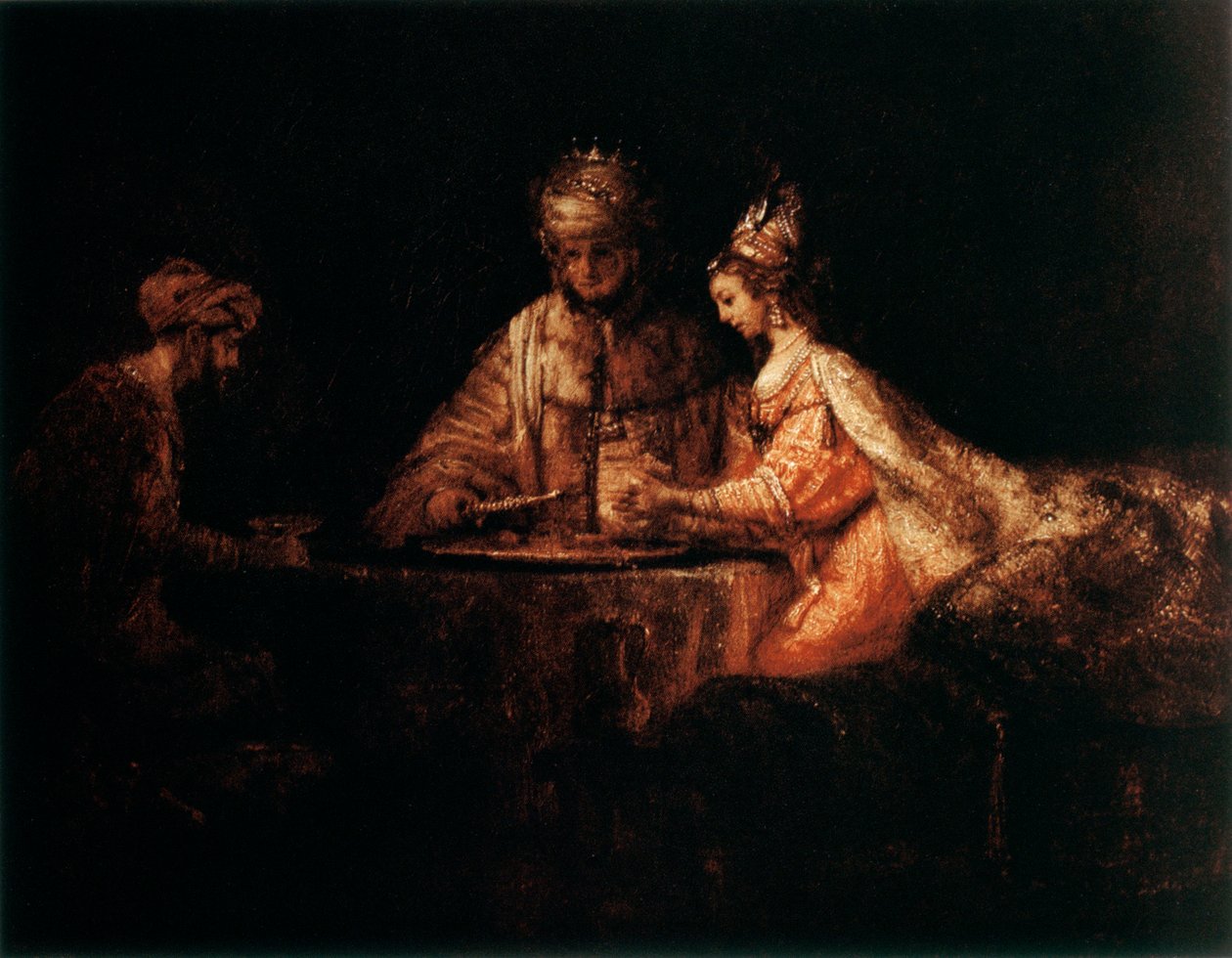 Assuerus, Haman and Esther by Rembrandt van Rijn