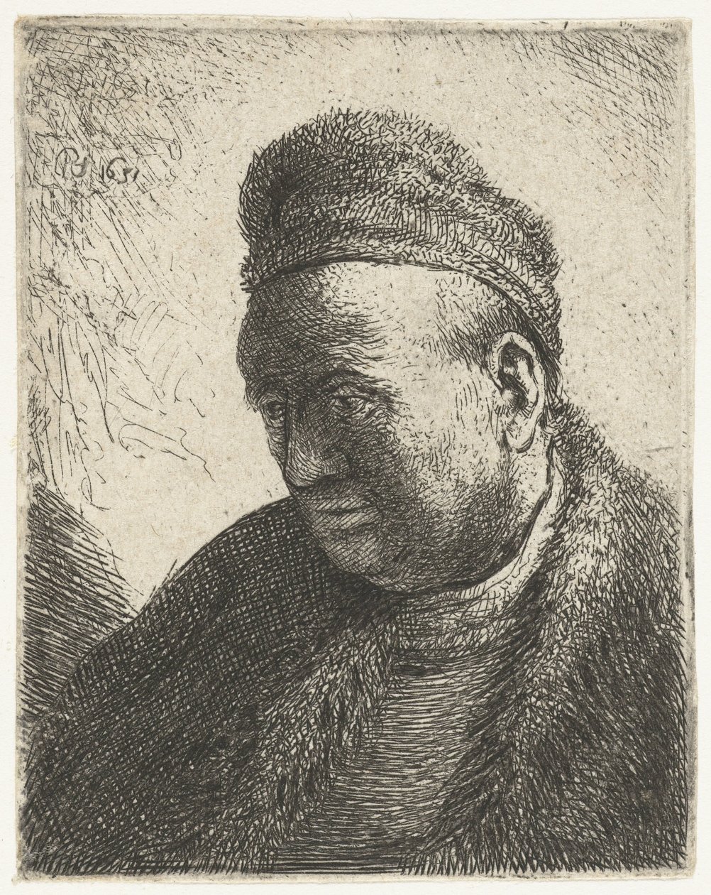 Beardless Man in a Fur Cloak and Cap: Bust by Rembrandt van Rijn