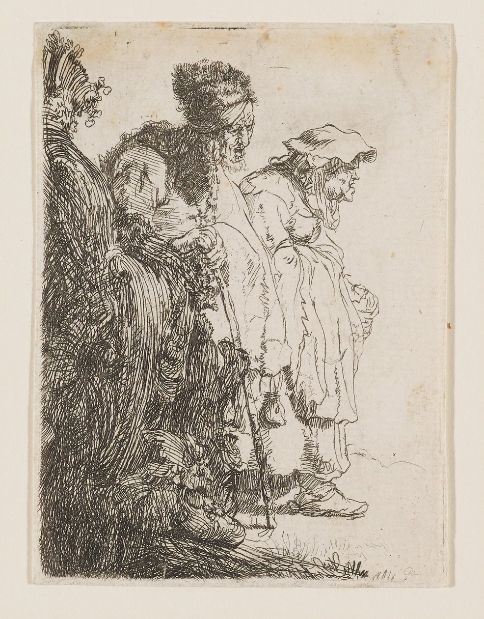 Beggar Man and Beggar Woman Behind a Bank by Rembrandt van Rijn