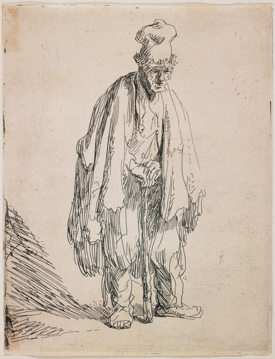 Beggar in a High Cap Leaning on a Stick by Rembrandt van Rijn