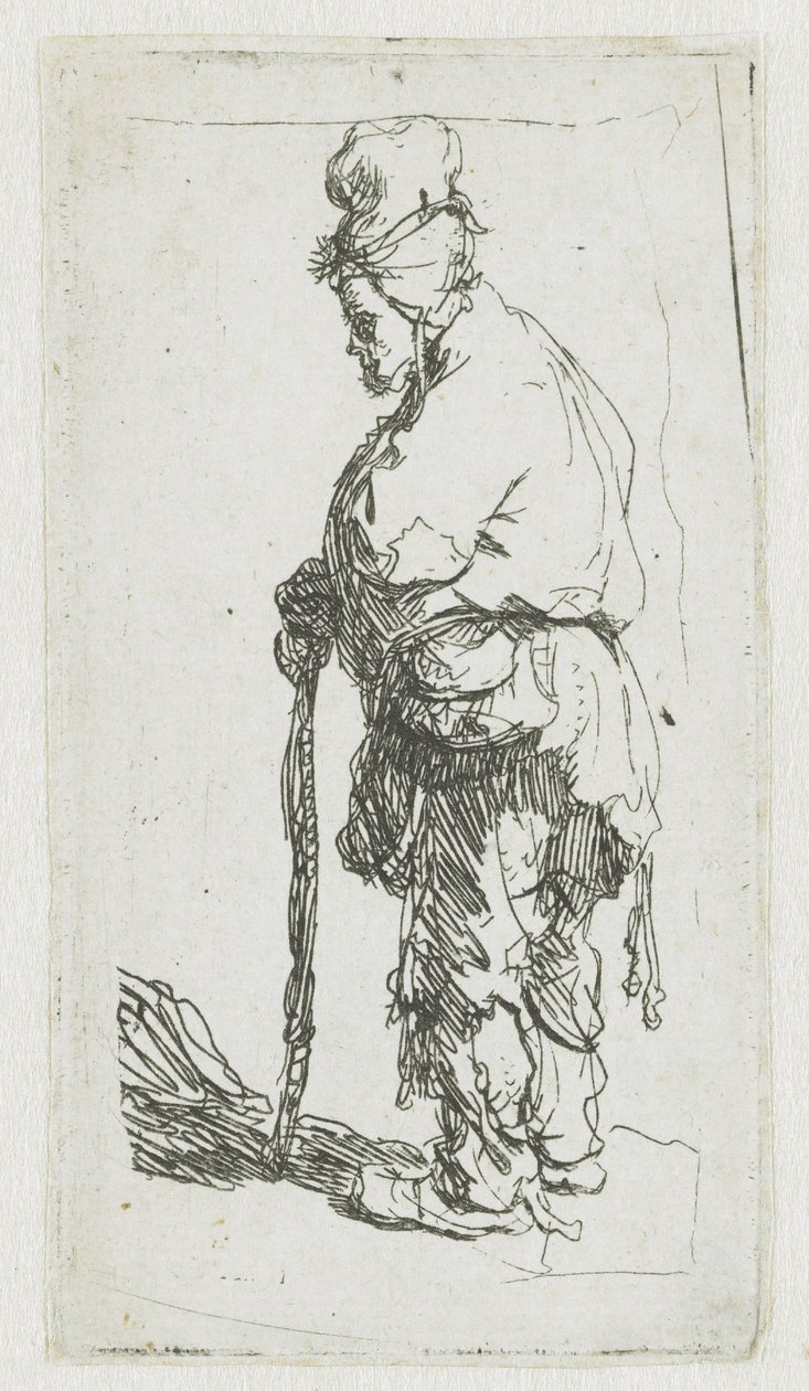 Beggar Leaning on a Stick, Facing Left by Rembrandt van Rijn