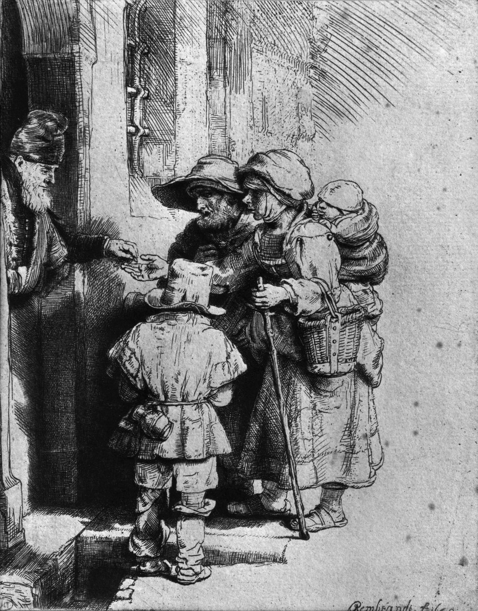 Beggars on the Doorstep of a House by Rembrandt van Rijn
