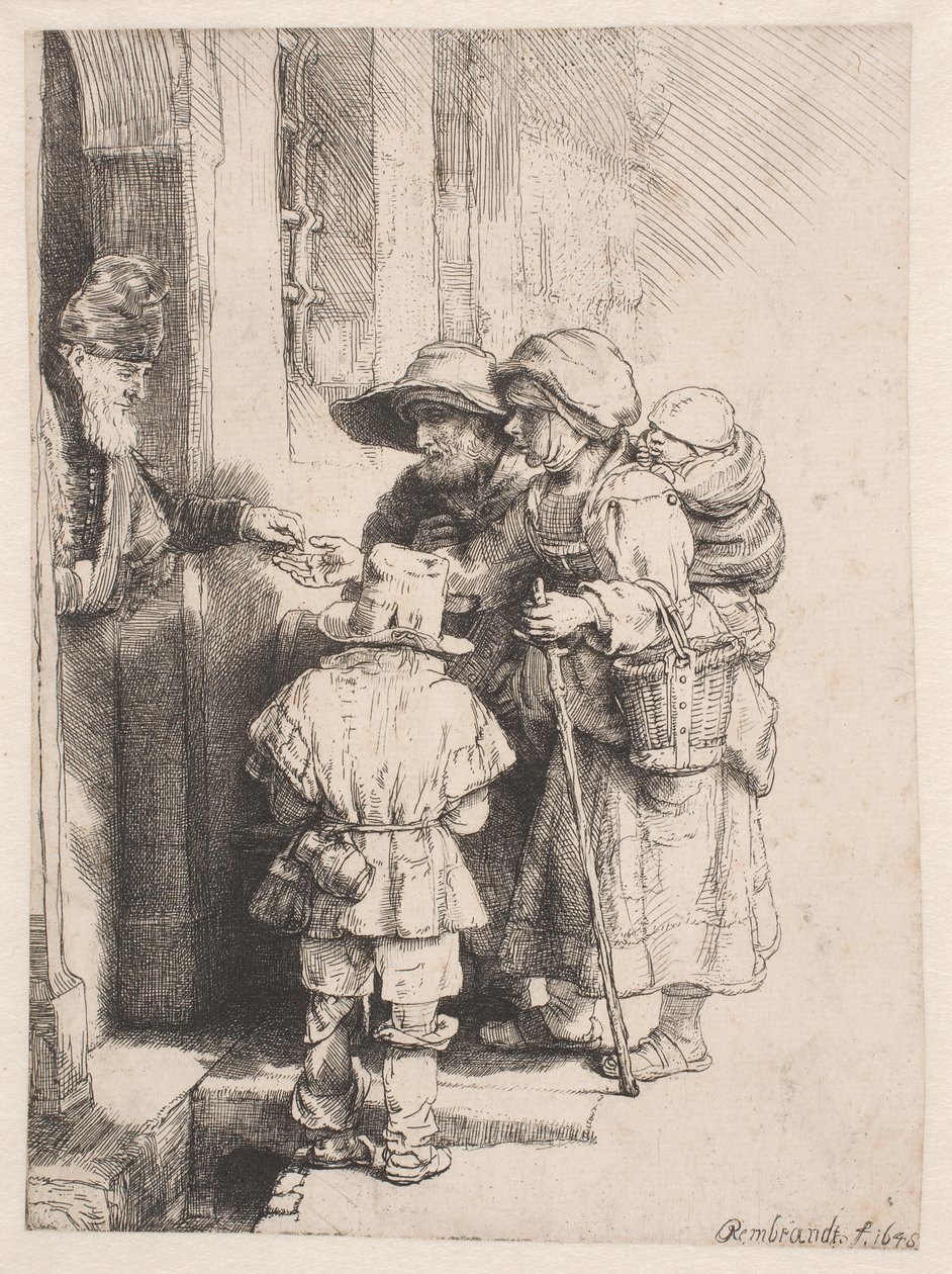 Beggars Receiving Alms at the Door of a House by Rembrandt van Rijn