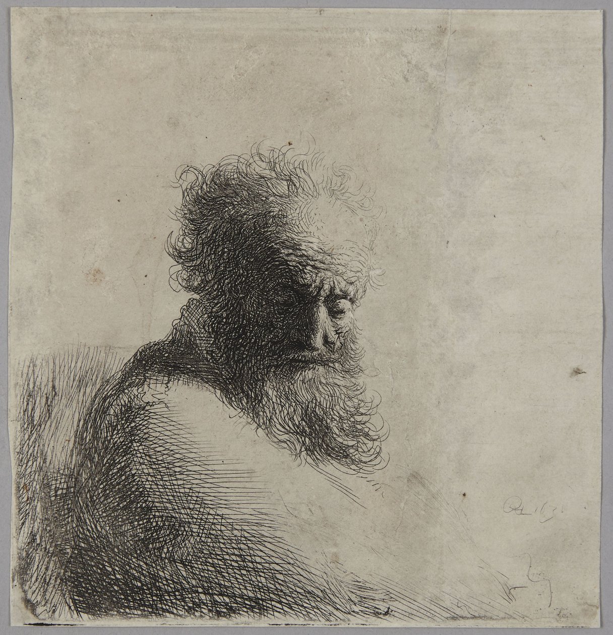 Bust of an Old Man, Looking Down, Three-Quarters Right by Rembrandt van Rijn