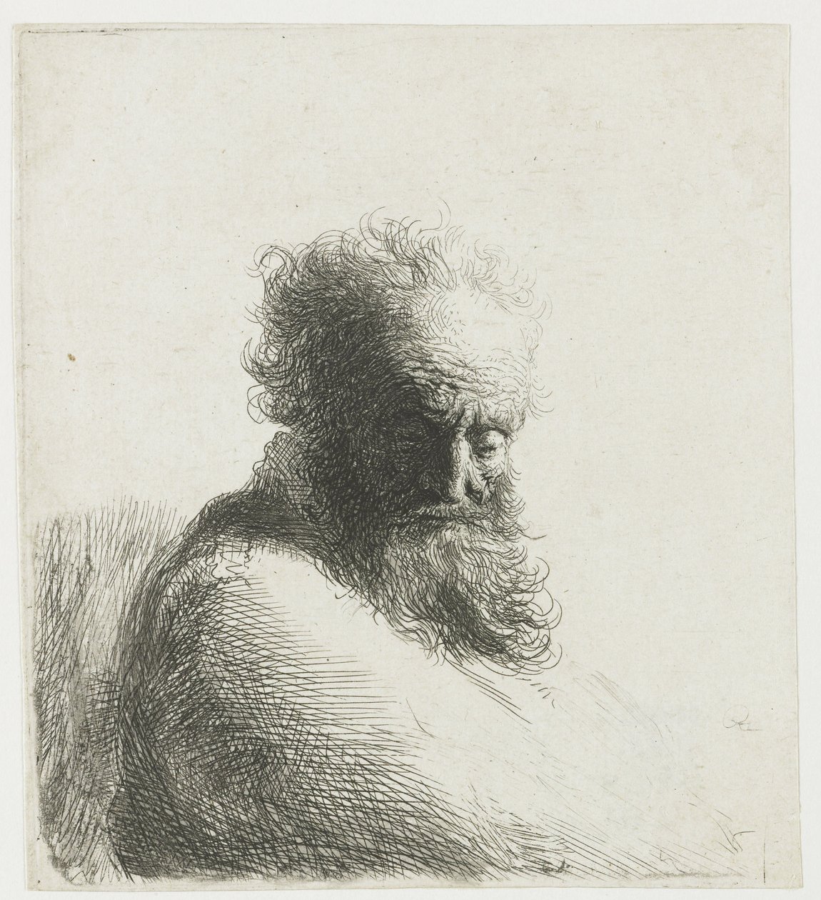 Bust of an Old Bearded Man, Looking Down, Three Quarters Right by Rembrandt van Rijn