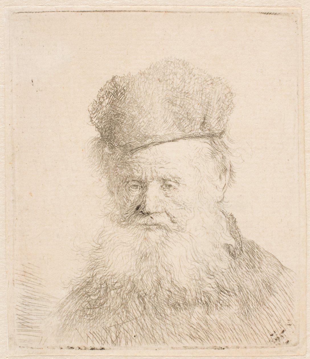 Bust of an Old Man with Fur Cap and Flowing Beard: Nearly Full Face: Eyes Direct by Rembrandt van Rijn