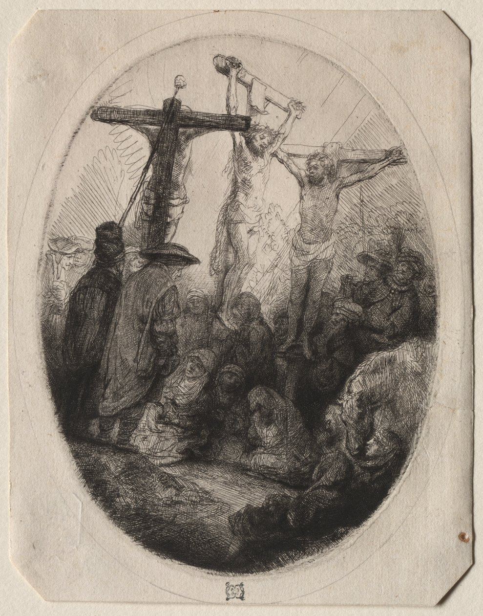 Christ Crucified Between Two Thieves: An Oval Plate by Rembrandt van Rijn