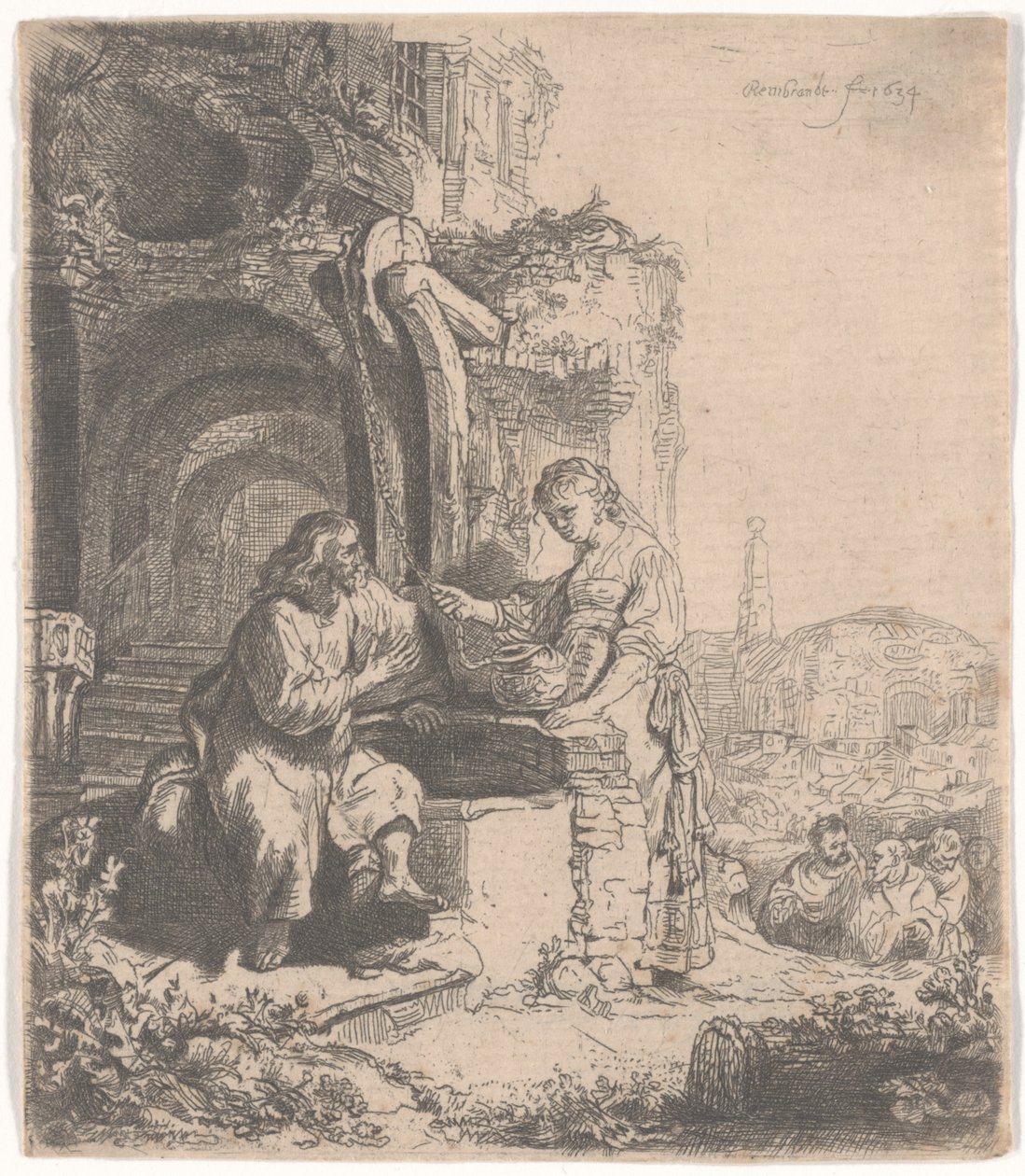 Christ and the woman of Samaria among ruins, 1634 by Rembrandt van Rijn