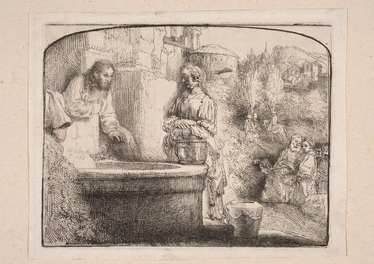 Christ and the Samaritan Woman (Composition closed at the top with an arch) by Rembrandt van Rijn