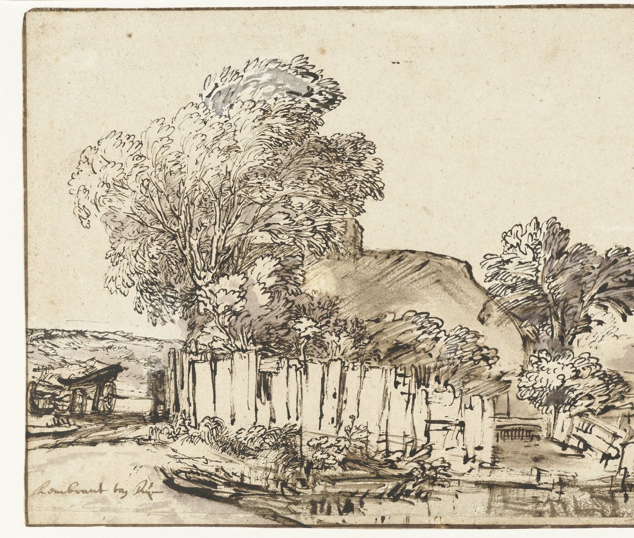 Cottage with White Paling among Trees by Rembrandt van Rijn