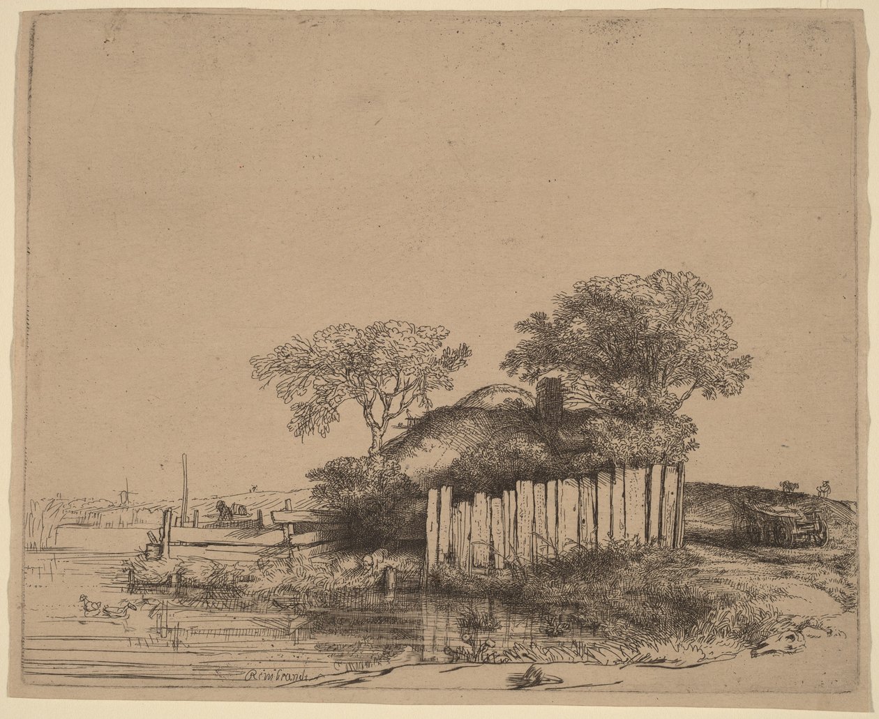 Cottage with a White Fence by Rembrandt van Rijn