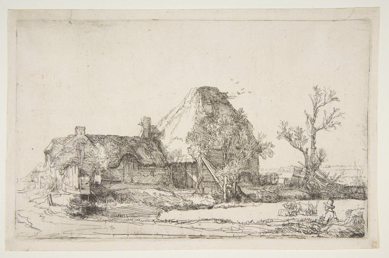 Cottages and Farm Buildings with a Man Sketching, ca. 1645 by Rembrandt van Rijn